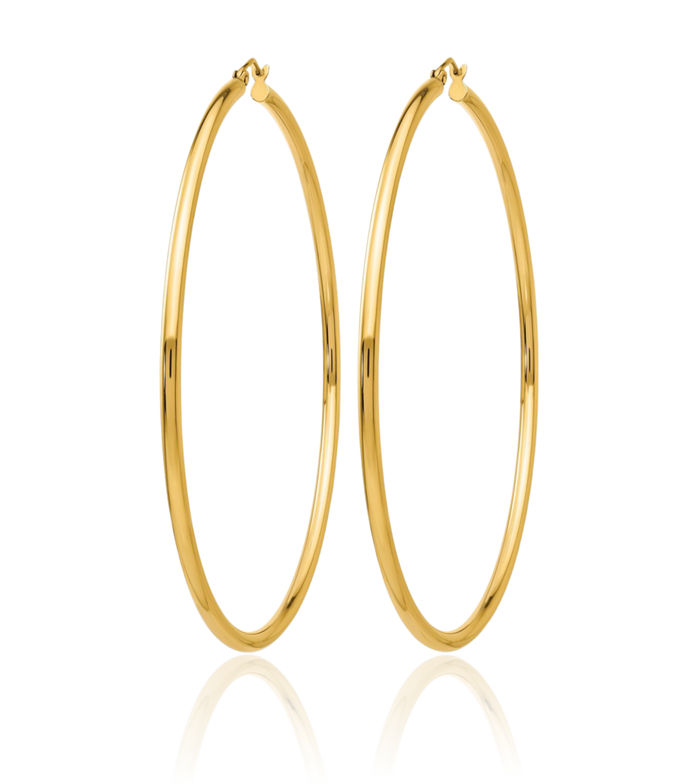 14K Solid Yellow Gold 2.25x70mm Round Tube Large Hoop Earrings