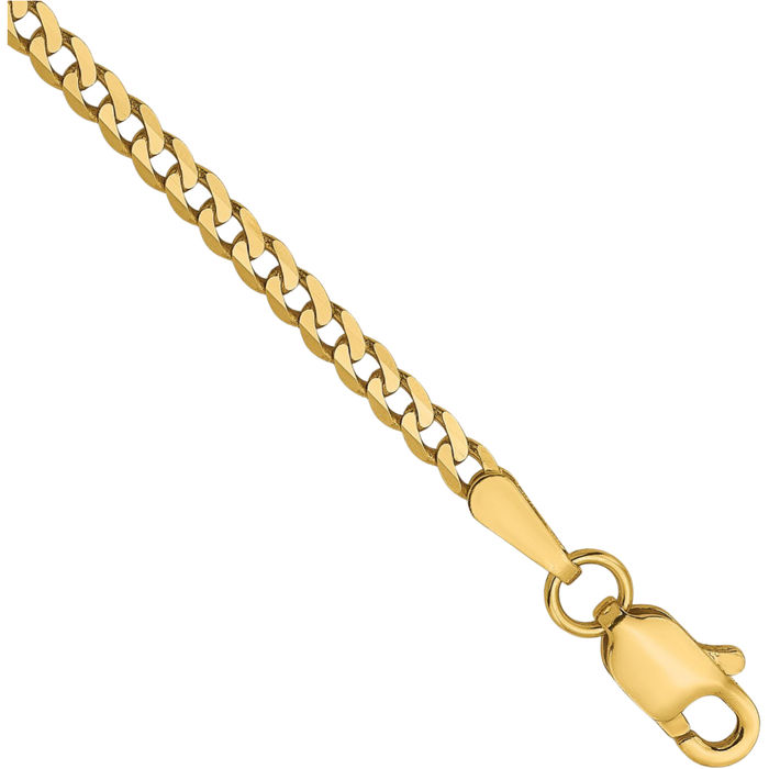 14K Solid Yellow Gold 2.2mm Curb Link Chain Bracelet