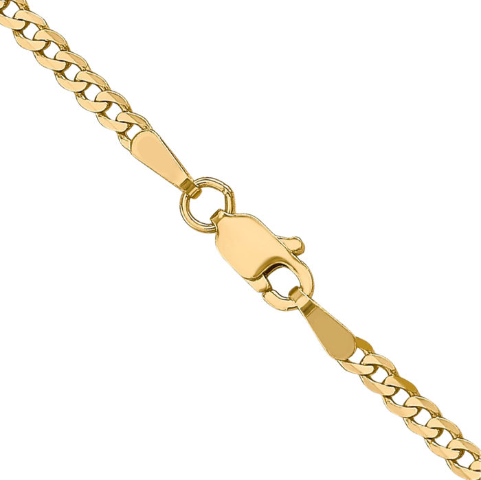 14K Solid Yellow Gold 2.2mm Curb Link Chain Necklace