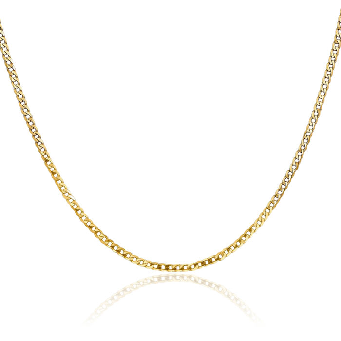 14K Solid Yellow Gold 2.2mm Curb Link Chain Necklace