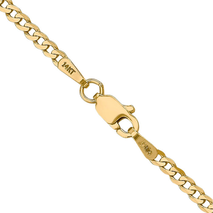 14K Solid Yellow Gold 2.2mm Curb Link Chain Necklace