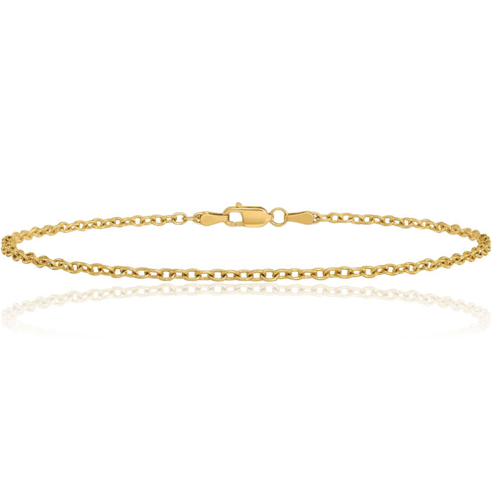 14K Solid Yellow Gold 2.2mm Forzantine Cable Rolo Link Chain Anklet Summer Beach Foot Ankle Bracelet