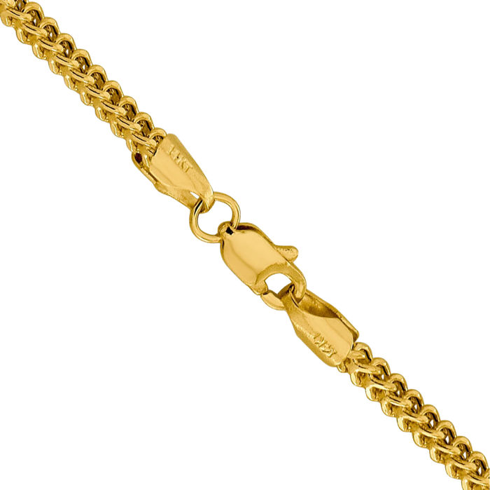 14K Solid Yellow Gold 2.2mm Franco Link Chain Necklace