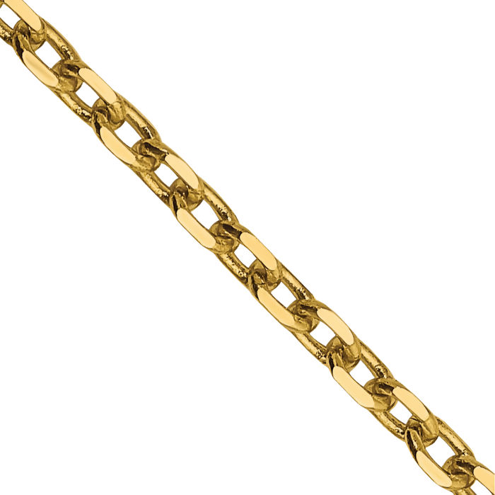 14K Solid Yellow Gold 2.2mm Round Cable Rolo Link Chain Belcher Necklace