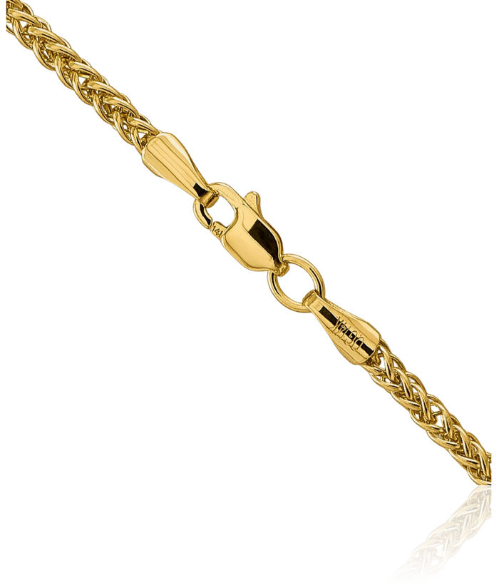 14K Solid Yellow Gold 2.35mm 3 Wire Spiga Wheat Link Chain Necklace