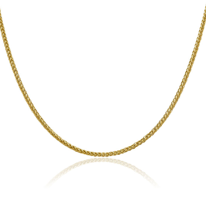 14K Solid Yellow Gold 2.35mm 3 Wire Spiga Wheat Link Chain Necklace