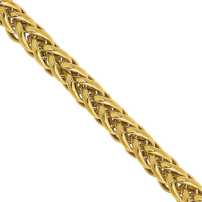 14K Solid Yellow Gold 2.35mm 3 Wire Spiga Wheat Link Chain Necklace