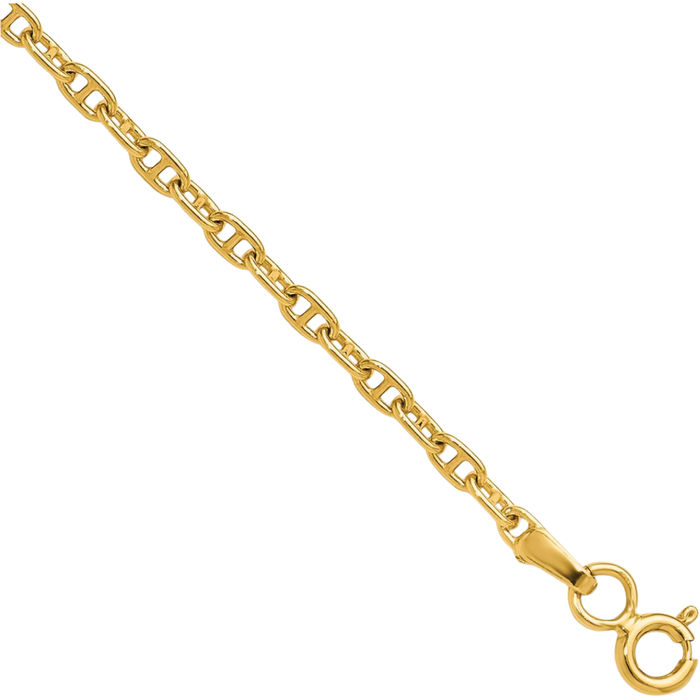 14K Solid Yellow Gold 2.35mm Anchor Mariner Link Chain Bracelet
