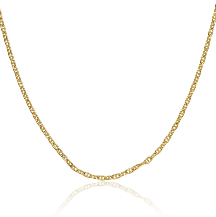 14K Solid Yellow Gold 2.35mm Anchor Mariner Link Chain Necklace