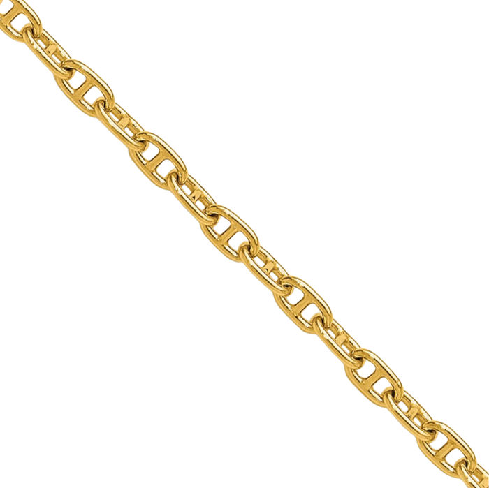 14K Solid Yellow Gold 2.35mm Anchor Mariner Link Chain Necklace