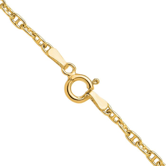 14K Solid Yellow Gold 2.35mm Anchor Mariner Link Chain Necklace