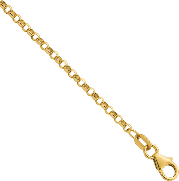 14K Solid Yellow Gold 2.3mm Cable Rolo Link Chain Belcher Necklace