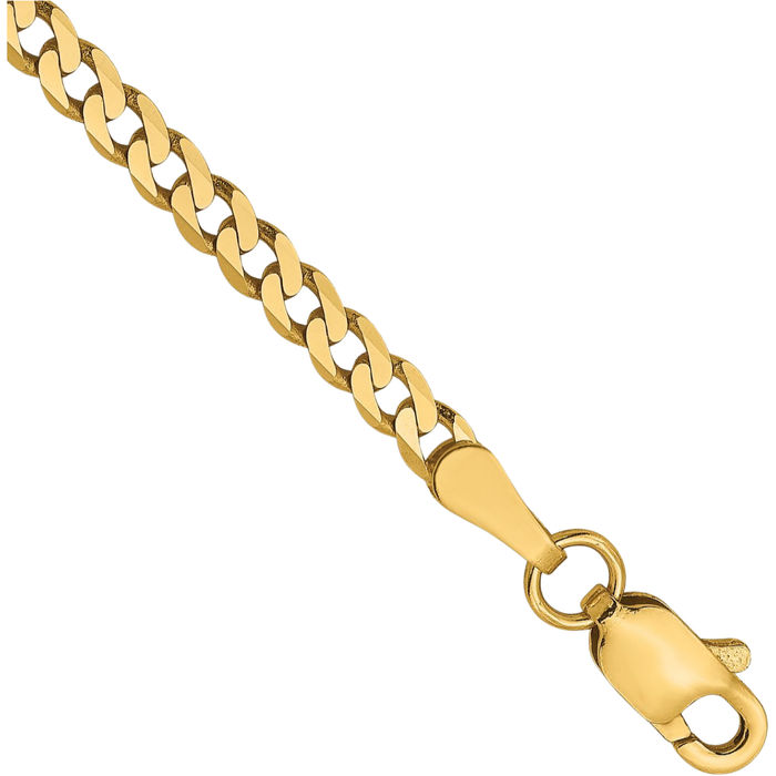 14K Solid Yellow Gold 2.3mm Curb Link Chain Bracelet