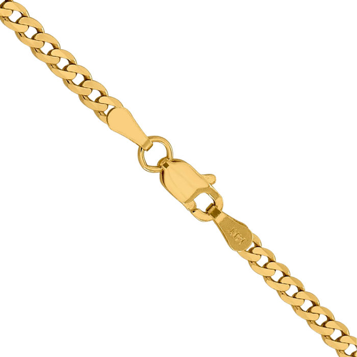 14K Solid Yellow Gold 2.3mm Curb Link Chain Necklace