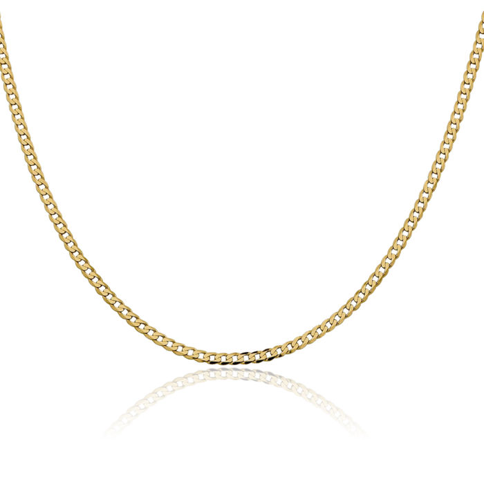 14K Solid Yellow Gold 2.3mm Curb Link Chain Necklace