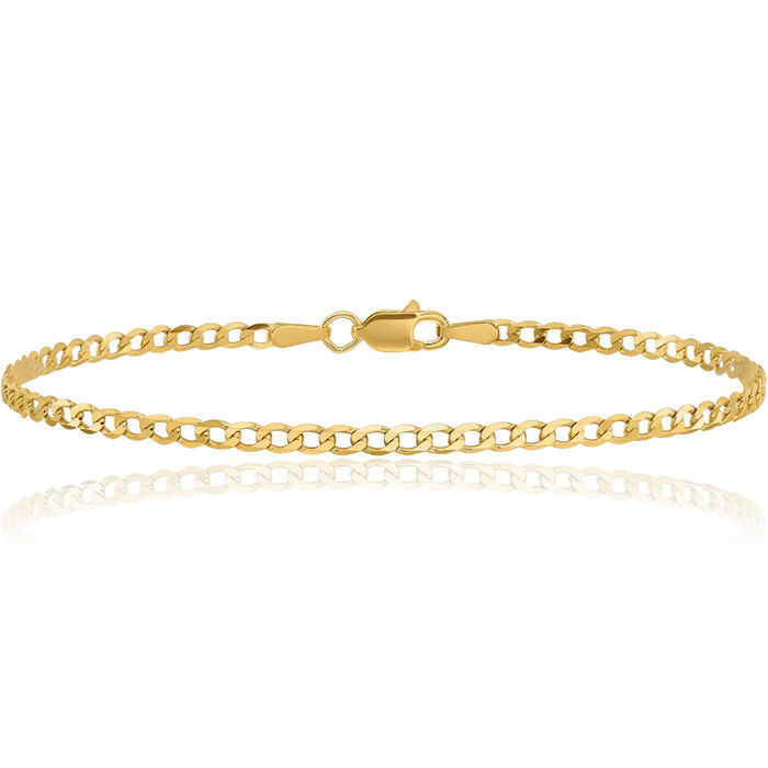 14K Solid Yellow Gold 2.3mm Curb Link Chain Bracelet