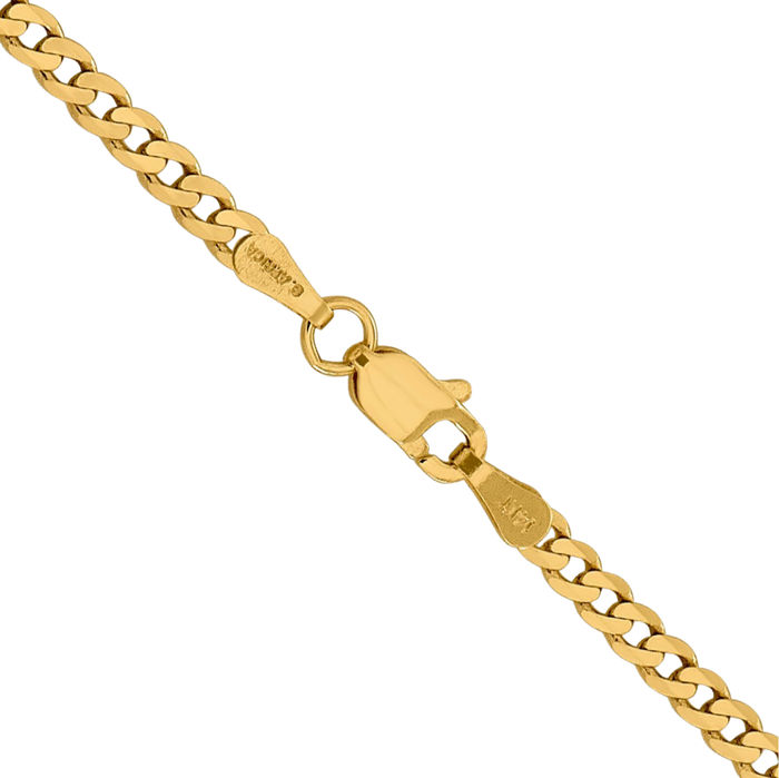 14K Solid Yellow Gold 2.3mm Curb Link Chain Necklace