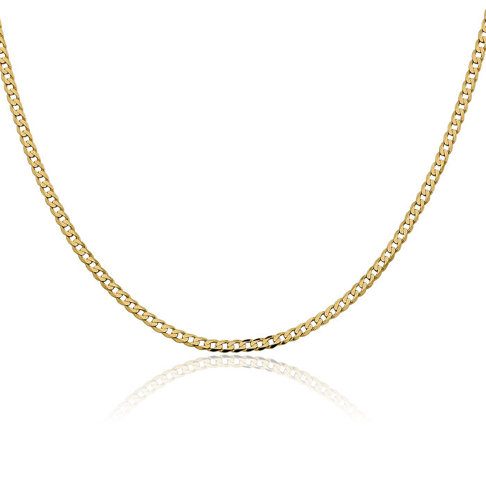 14K Solid Yellow Gold 2.3mm Curb Link Chain Necklace