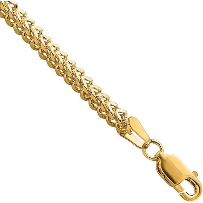 14K Solid Yellow Gold 2.3mm Franco Link Chain Bracelet