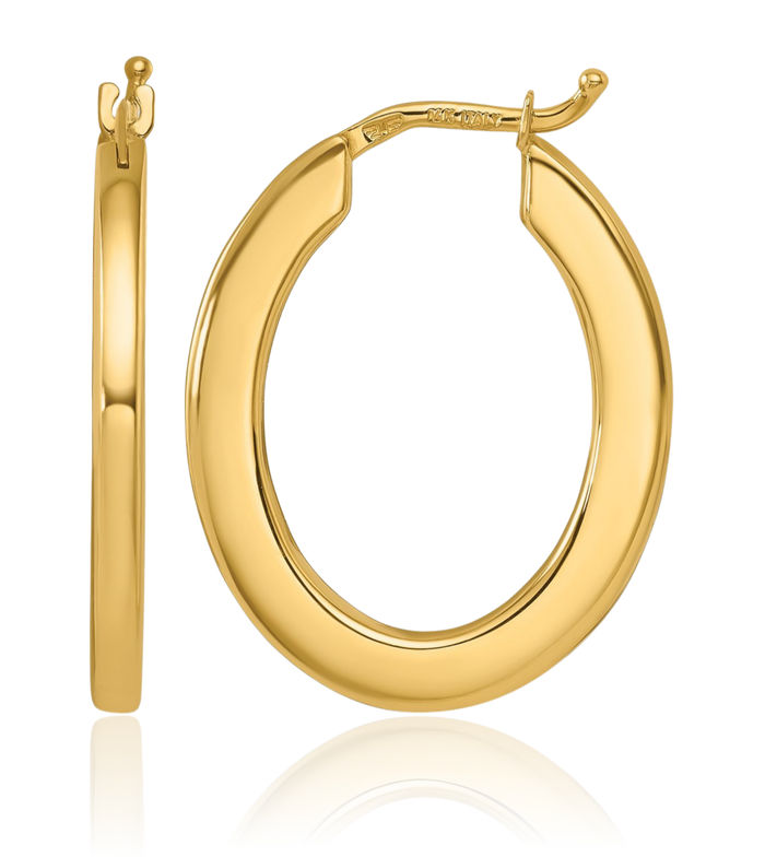 14K Solid Yellow Gold 2.3mm Square Tube Oval Medium Hoop Earrings