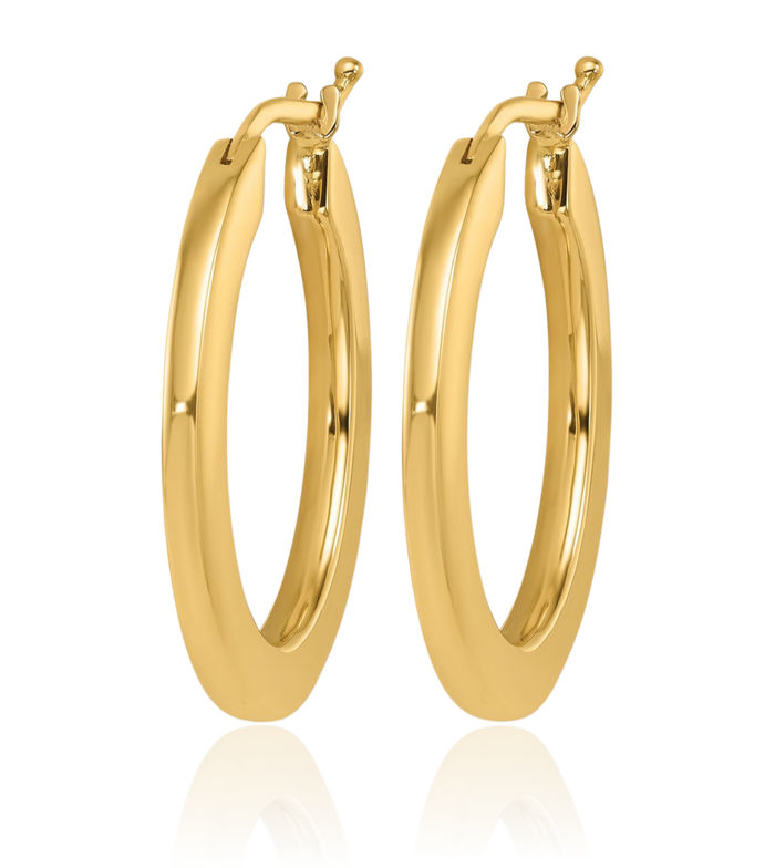 14K Solid Yellow Gold 2.3mm Square Tube Oval Medium Hoop Earrings