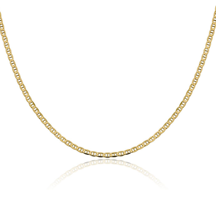 14K Solid Yellow Gold 2.4mm Concave Anchor Mariner Link Chain Necklace