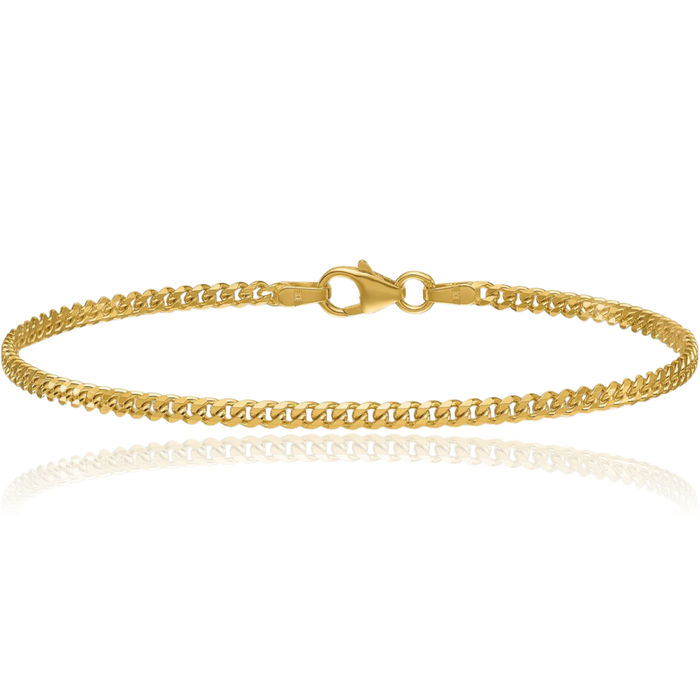 14K Solid Yellow Gold 2.4mm Curb Link Chain Bracelet