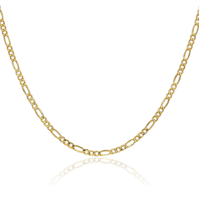 14K Solid Yellow Gold 2.4mm Figaro Link Chain Necklace