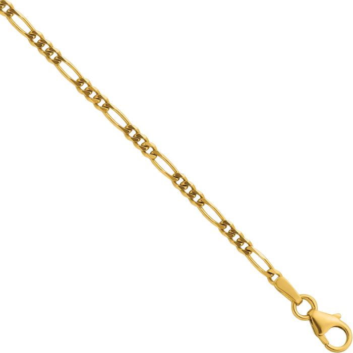 14K Solid Yellow Gold 2.4mm Figaro Link Chain Necklace