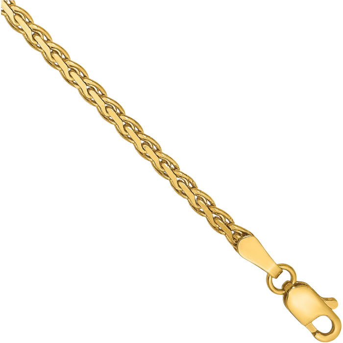 14K Solid Yellow Gold 2.4mm Spiga Wheat Link Chain Bracelet