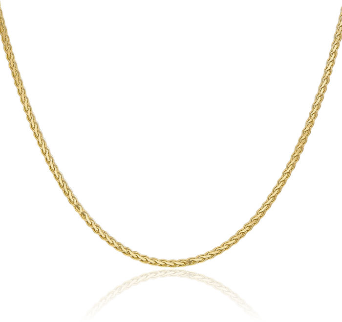 14K Solid Yellow Gold 2.4mm Spiga Wheat Link Chain Necklace