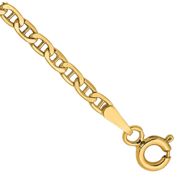 14K Solid Yellow Gold 2.4mm Anchor Mariner Link Chain Bracelet