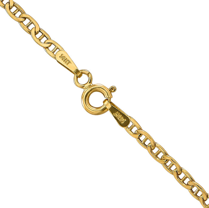 14K Solid Yellow Gold 2.4mm Anchor Mariner Link Chain Necklace