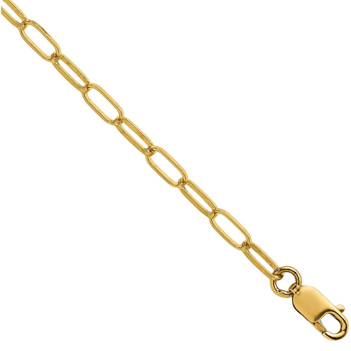 14K Solid Yellow Gold 2.4mm Oval Cable Rolo Link Chain Belcher Necklace