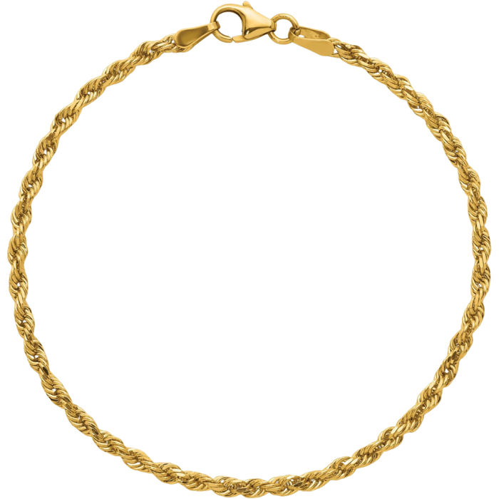 14K Solid Yellow Gold 2.4mm Rope Chain Bracelet
