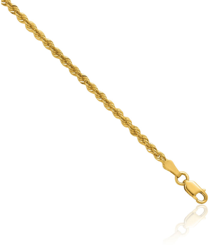 14K Solid Yellow Gold 2.4mm Rope Chain Twisted Link Necklace