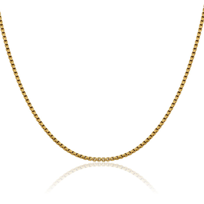 14K Solid Yellow Gold 2.4mm Round Box Link Chain Necklace