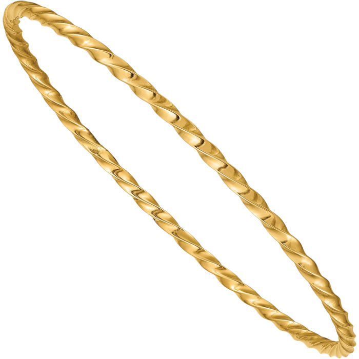 14K Solid Yellow Gold 2.50mm Twisted Slip On Bangle Bracelet