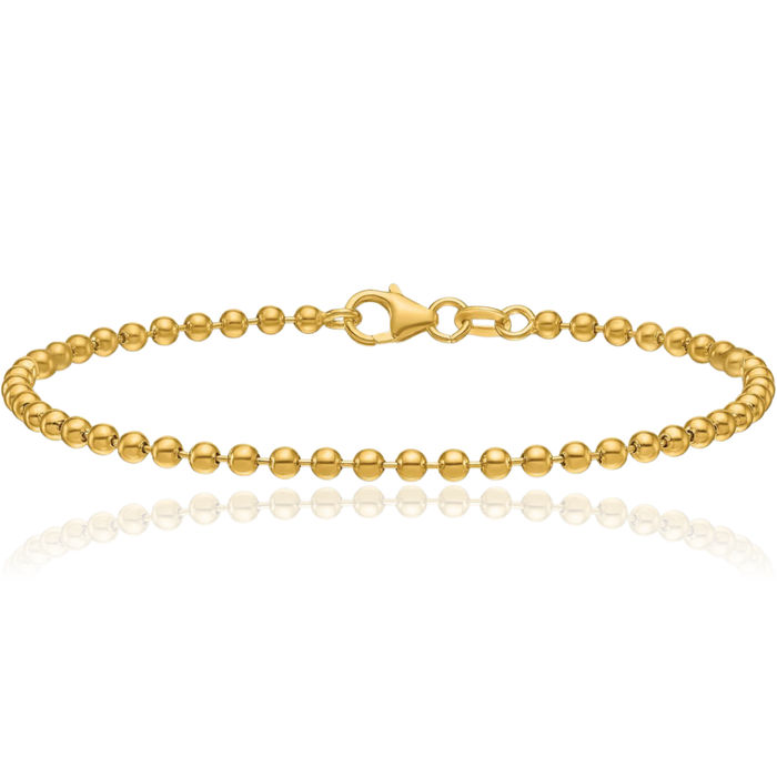 14K Solid Yellow Gold 2.5mm Beaded Ball Chain Bracelet