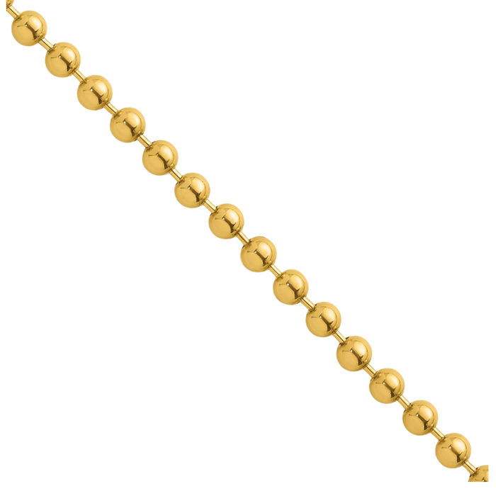 14K Solid Yellow Gold 2.5mm Beaded Ball Chain Necklace