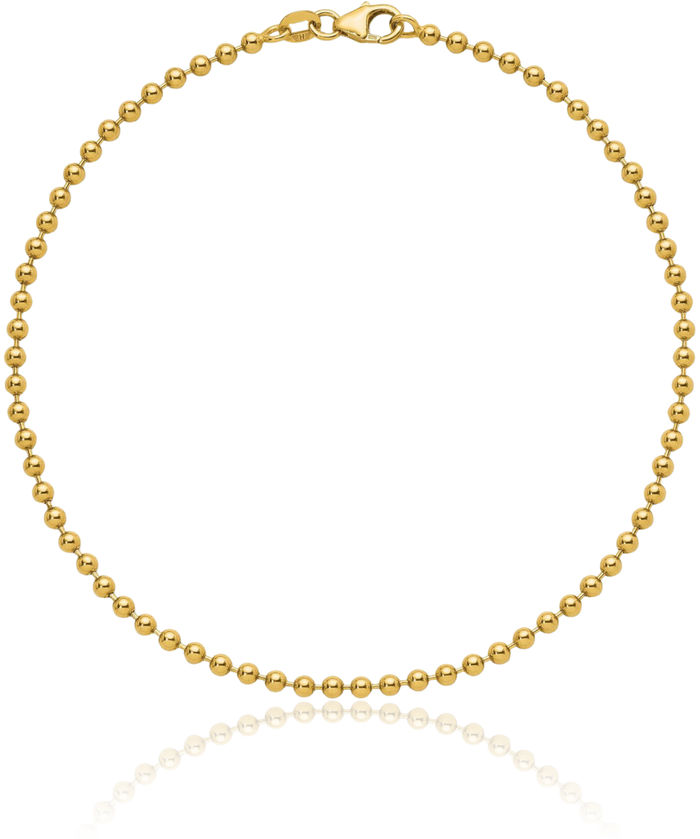 14K Solid Yellow Gold 2.5mm Beaded Ball Chain Bracelet