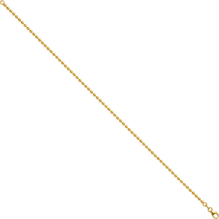 14K Solid Yellow Gold 2.5mm Beaded Ball Chain Bracelet