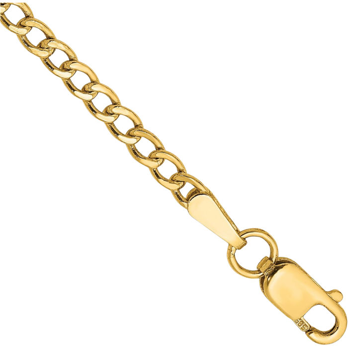 14K Solid Yellow Gold 2.5mm Curb Link Chain Bracelet