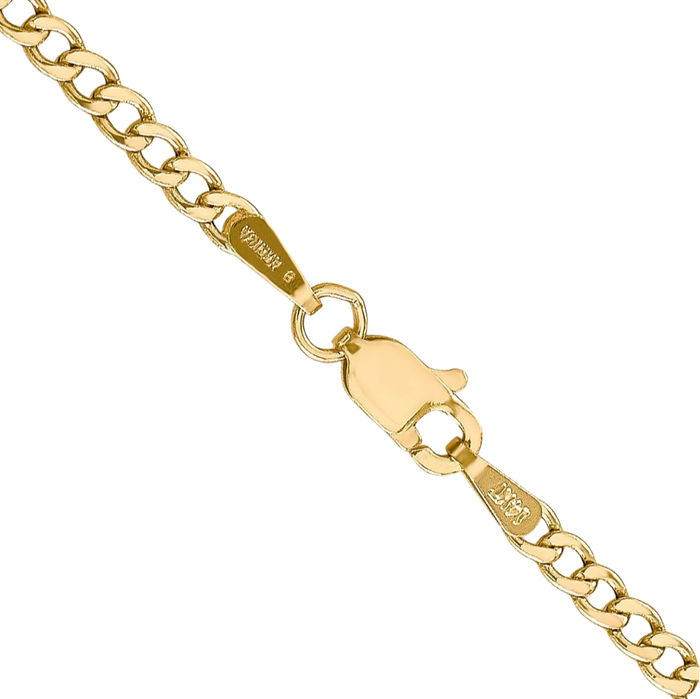 14K Solid Yellow Gold 2.5mm Curb Link Chain Necklace