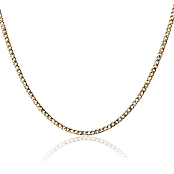 14K Solid Yellow Gold 2.5mm Curb Link Chain Necklace