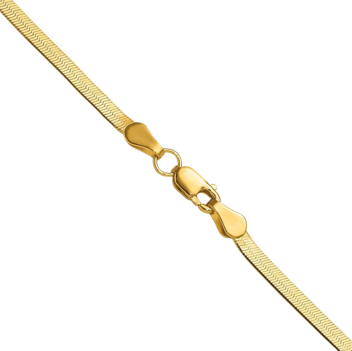 14K Solid Yellow Gold 2.5mm Herringbone Chain Necklace