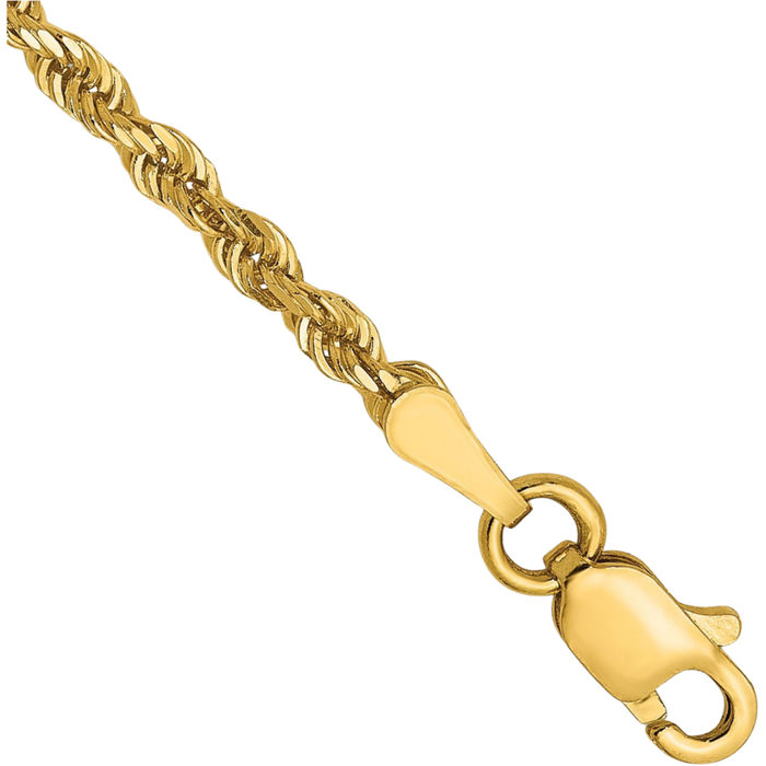 14K Solid Yellow Gold 2.5mm Rope Chain Bracelet