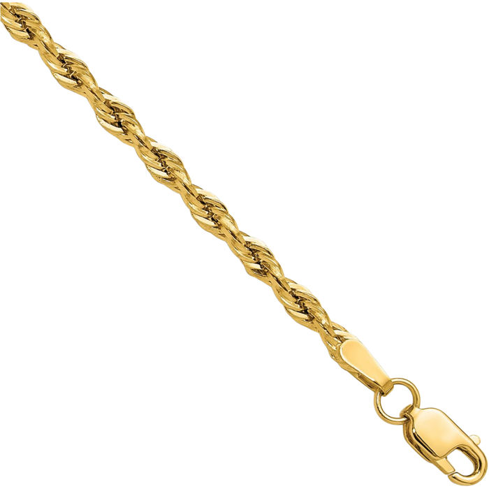 14K Solid Yellow Gold 2.5mm Rope Chain Bracelet