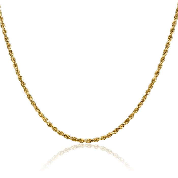 14K Solid Yellow Gold 2.5mm Rope Chain Twisted Link Necklace