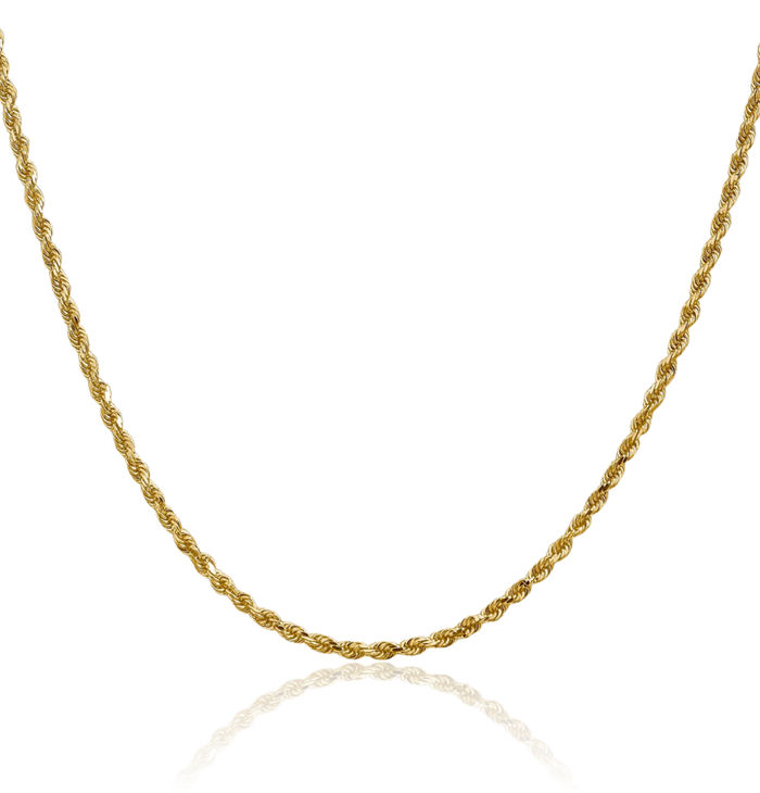 14K Solid Yellow Gold 2.5mm Rope Chain Twisted Link Necklace